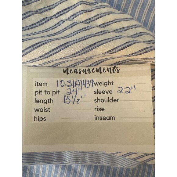 2/$30 ZARA M Cropped Blue & White Striped Cotton Button-Up Shirt Collared Neck - Picture 8 of 12